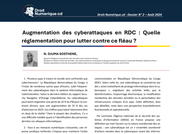 Augmentation des cyberattaques en RDC : Quelle réglementation pour lutter contre ce fléau ?