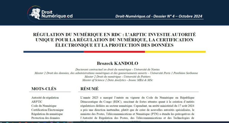 Régulation du numérique en RDC : l’ARPTIC investie autorité unique pour la régulation du numérique, la certification électronique et la protection des données