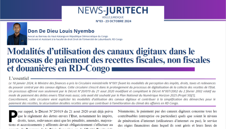 Modalités d’utilisation des canaux digitaux dans le processus de paiement des recettes fiscales, non fiscales et douanières en RD-Congo