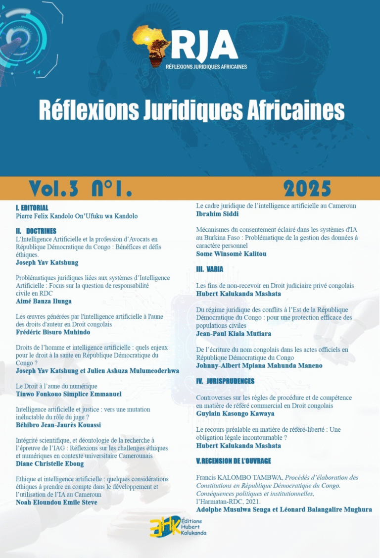 Publication : Nouveau numéro de la Revue Réflexions Juridiques Africaines consacré à l’Intelligence Artificielle et au Droit