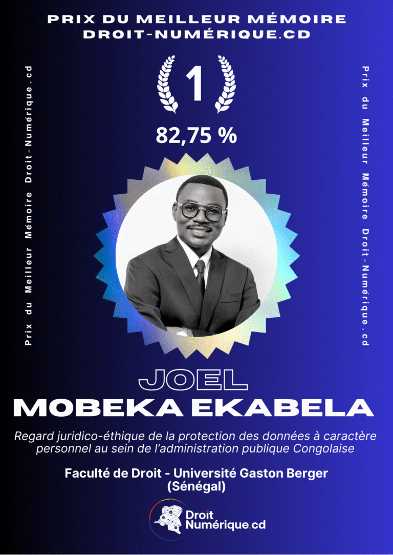 Joël Mobeka Ekabela remporte le Prix du Meilleur Mémoire Droit-Numérique.cd – 1ère édition